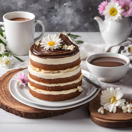 Delightful Breakfast Spread Coffee and Chocolate Layer Cake