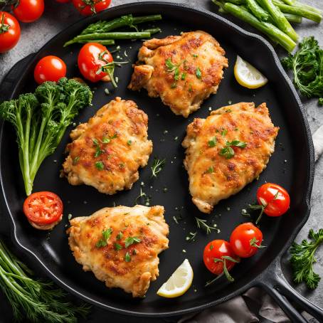 Crispy Fried Chicken Brisket Served with Colorful StirFried Veggies