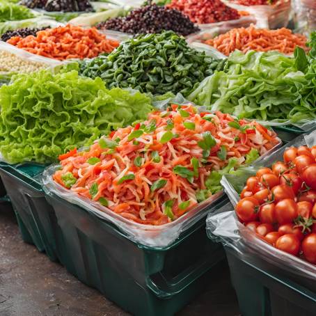 Fresh Salad Variety at Bustling Open Market