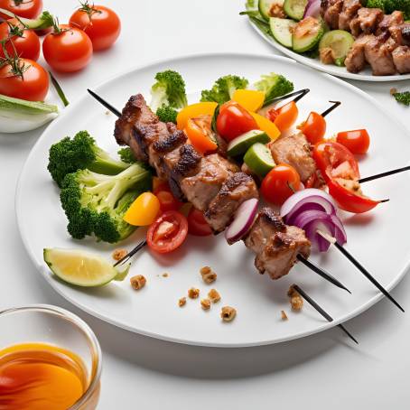 Tender Shish Kebab Skewers on White Dish