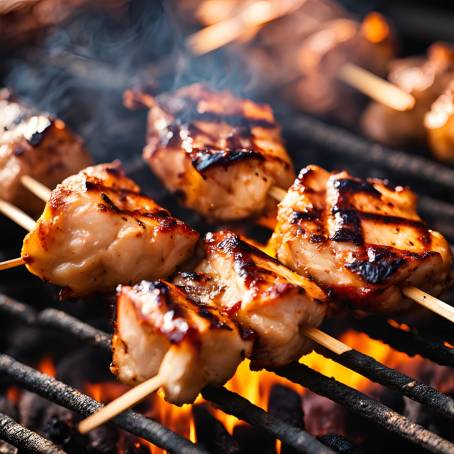 Succulent Grilled Chicken Shish Kebab Over Charcoal