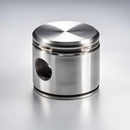 real used aluminum piston, engineering perspective, white background, automotive part, mechanical e