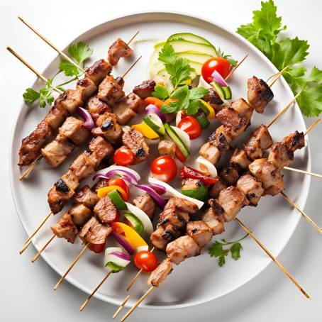 Delightful Shish Kebab on Skewers Presented on a Dish