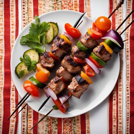 Tasty Shish Kebab Skewers on Elegant Dish