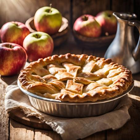 Warm Apple Pie on a Charming Wooden Table