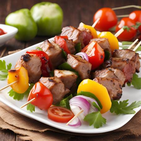 Flavorful Shish Kebab Skewers on a Bright White Dish