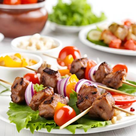 Grilled Shish Kebab Skewers Served on a Dish