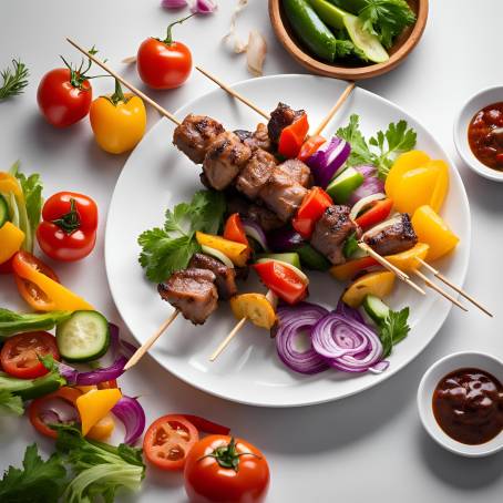 Irresistible Shish Kebab Skewers on White Plate