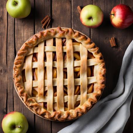 Golden Apple Pie Served on a Rustic Table