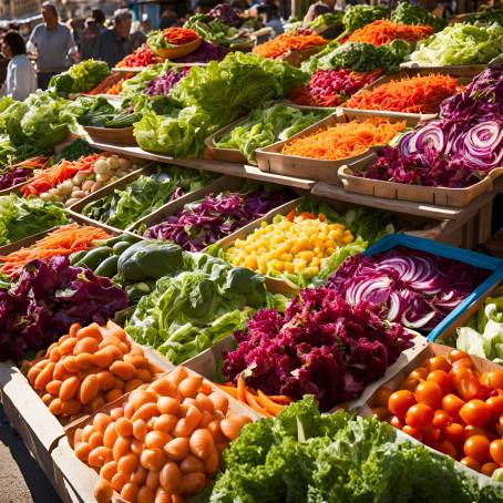 Artistic Salad Arrangements at Open Market