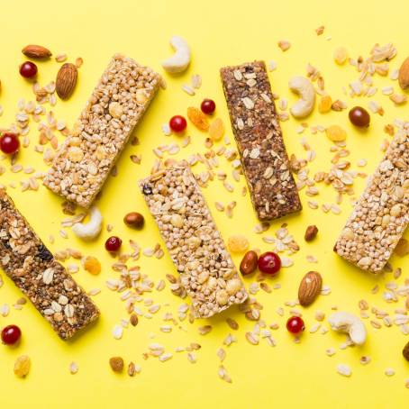 Healthy Snacking Muesli Bars with Dried Fruit on Conveyor