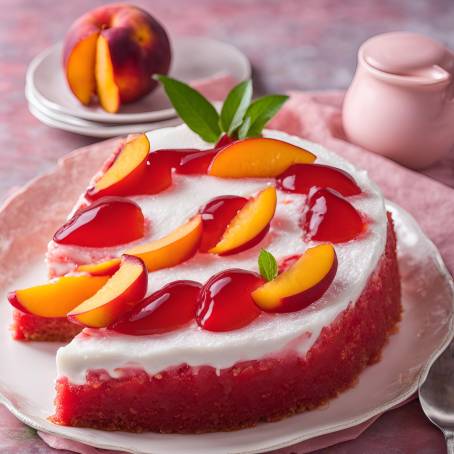 Chilled Red Jelly Cake with Fresh Peaches and Nectarines