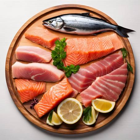 Premium Salmon and Tuna on Wooden Serving Board