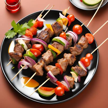 Savory Shish Kebab Skewers on a Plate