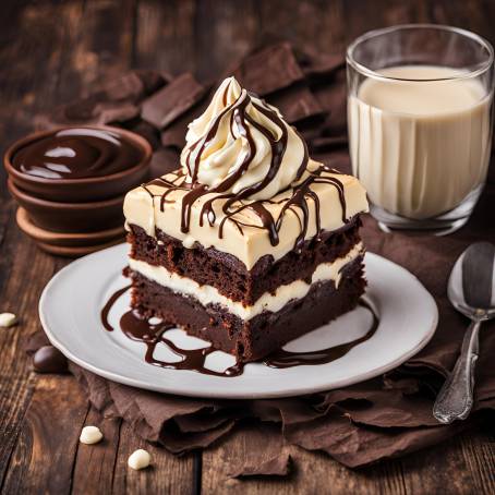 Chocolate Cream Brownie Cake with Drizzled Sauce