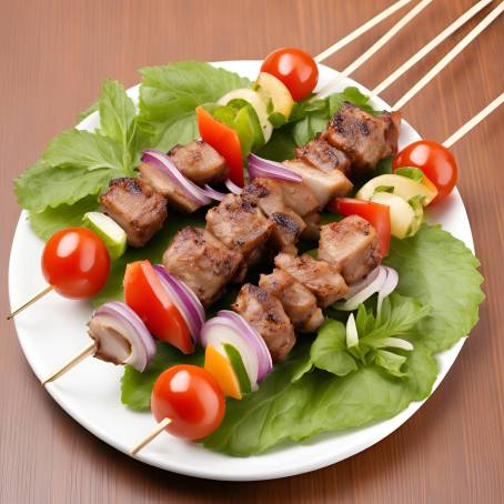 Mouthwatering Shish Kebab Skewers on White Plate