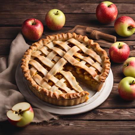 Sweet and Cozy Apple Pie on Wooden Dining Table