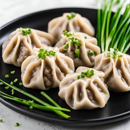 Mouthwatering Meat Dumplings with Chives Garnish