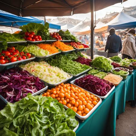 Fresh Salad Array at Bustling Open Market