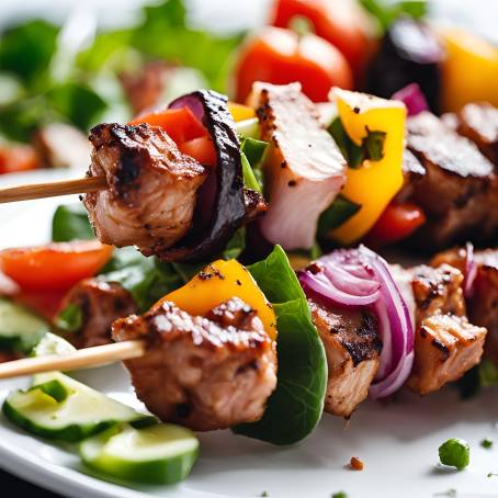 Juicy Shish Kebab on Skewer Over White Background