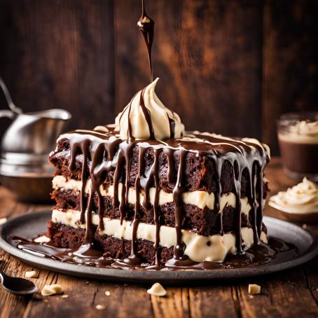 Rich Chocolate Brownie Cake with Creamy Toppings