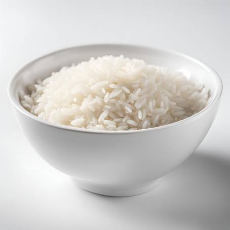 Fluffy White Rice Isolated in White Bowl