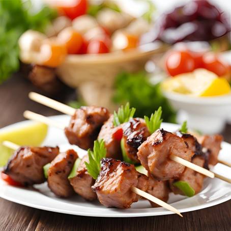 Flavorful Shish Kebab Skewers on White Plate