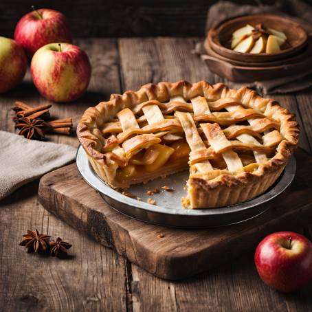 Savory Sweet Apple Pie on Wooden Table