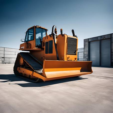 Powerful Orange Bulldozer Driving Construction Forward