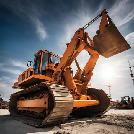 Orange Bulldozer on Concrete Ready for Action