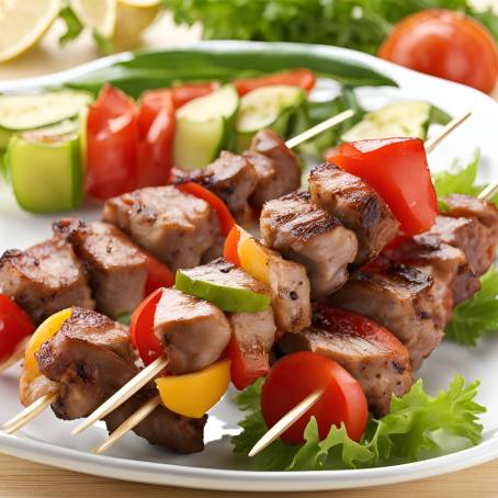 Exquisite Shish Kebab Skewers on a Serving Dish