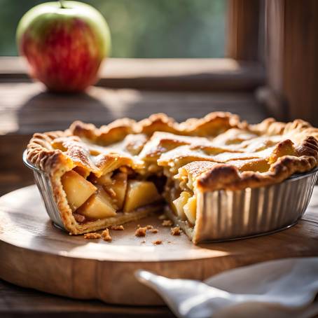 Rustic Apple Pie Served Warm on Wood