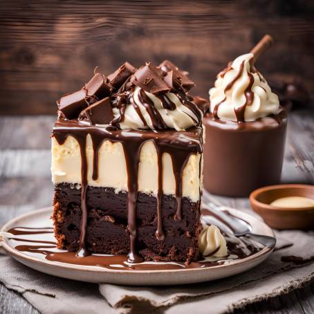 Decadent Chocolate Brownie Cake with Creamy Topping