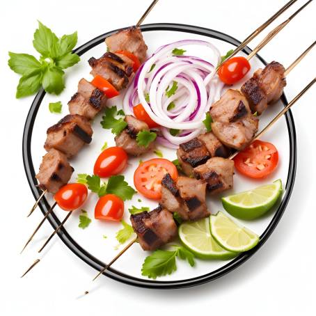 Delicious Shish Kebab Skewers on White Plate