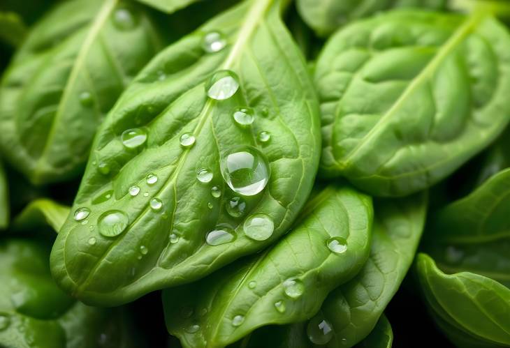 Organic Spinach Leaves with Dew A Fresh Food Background