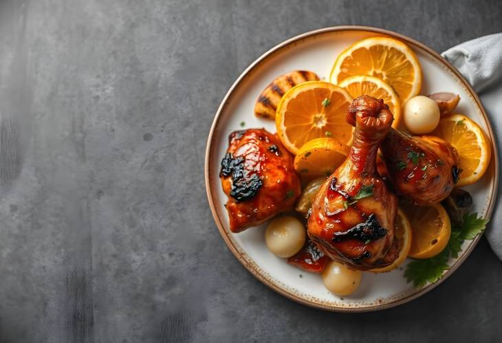 Savory BBQ Chicken Legs with Grilled Oranges and Potatoes