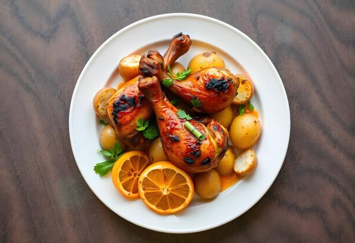 Spicy BBQ Chicken with Grilled Oranges and Potatoes