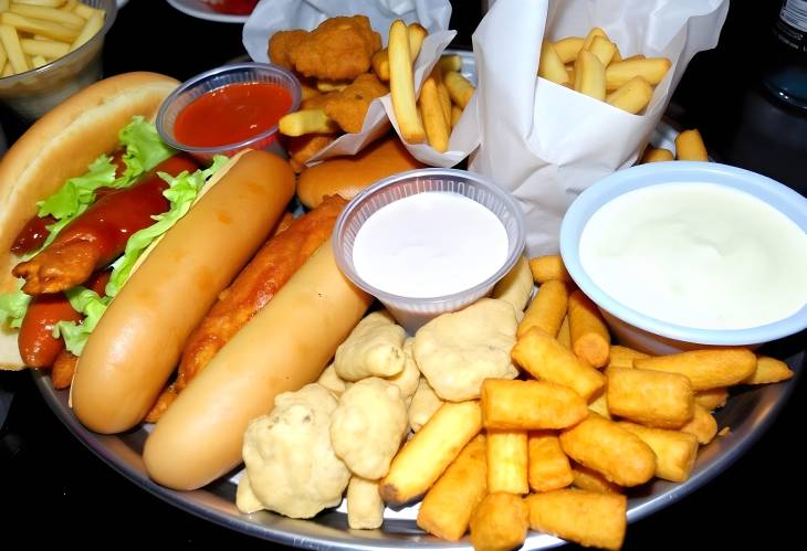 Perfect Fast Food Spread Hot Dogs and Chicken Strips