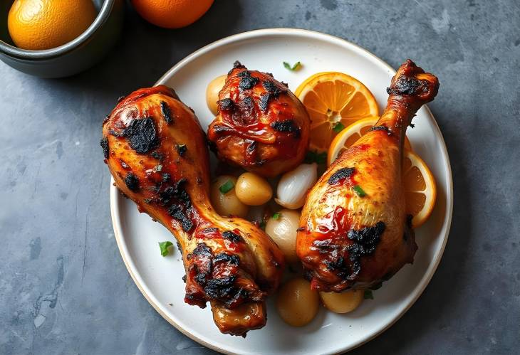 Succulent BBQ Chicken with Grilled Vegetables and Oranges