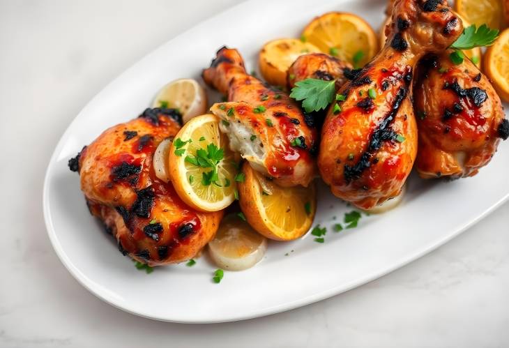 BBQ Chicken Legs with Potatoes and Grilled Garlic