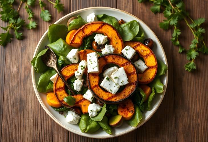 Savory Autumn Salad Grilled Pumpkin  Feta Cheese