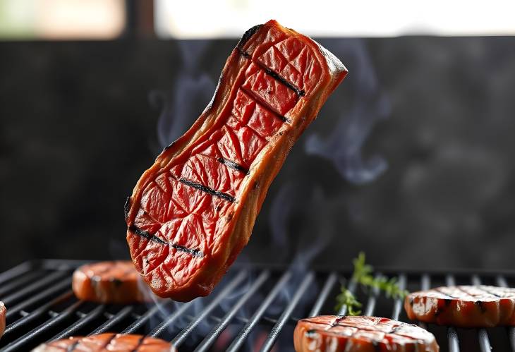 Detailed 3D Grilled Steak Flying in Air