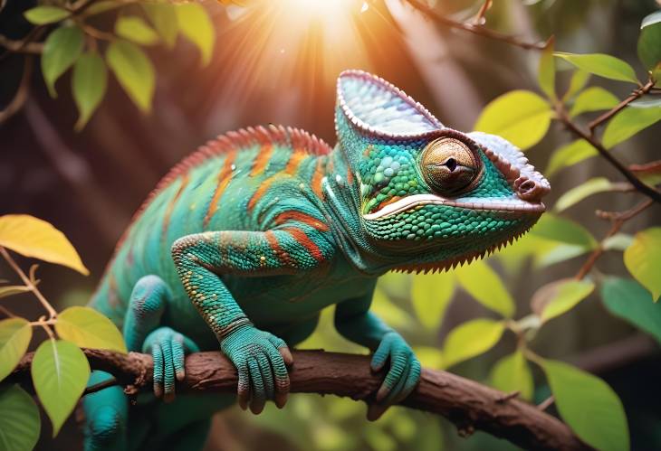 Chameleons Colorful Skin and Alert Eyes on Display