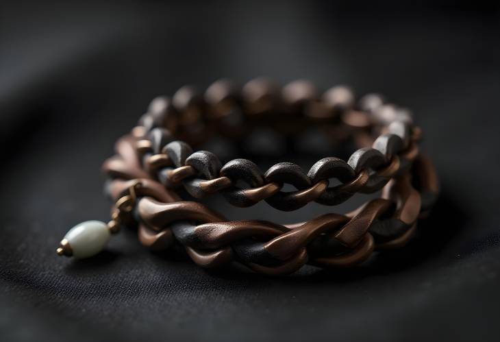 Beautifully Crafted Chain Bracelets on Charcoal Surface CloseUp