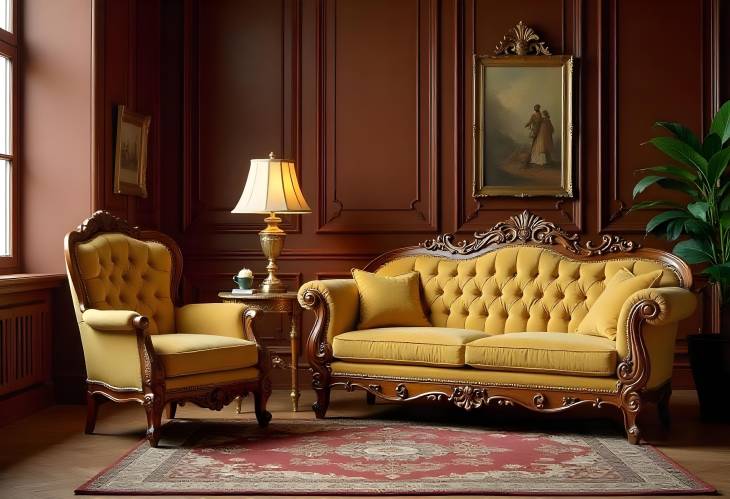 Timeless Royalty Golden and Mahogany Furniture Pieces