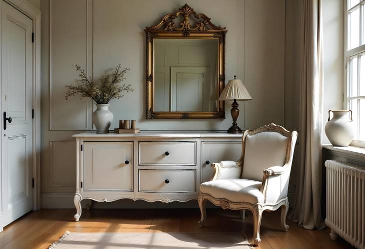 Serene Beauty Antique Mirror and Chair in a Timeless Room