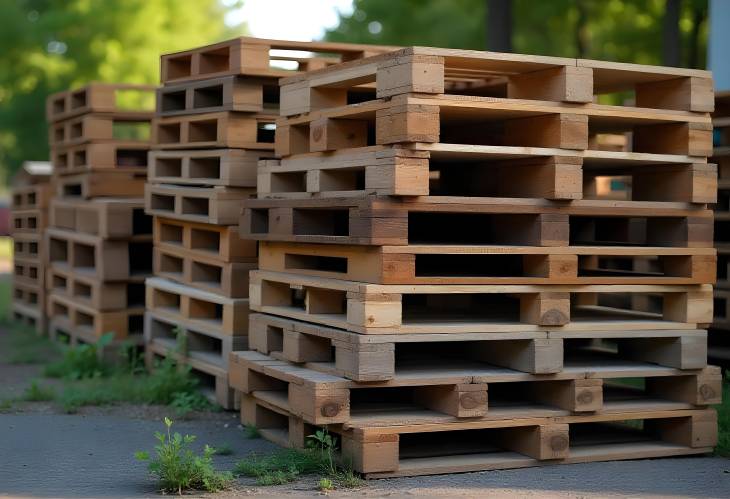 Industrial EPAL Pallets Stacked Outdoors in Kyiv, September 2019