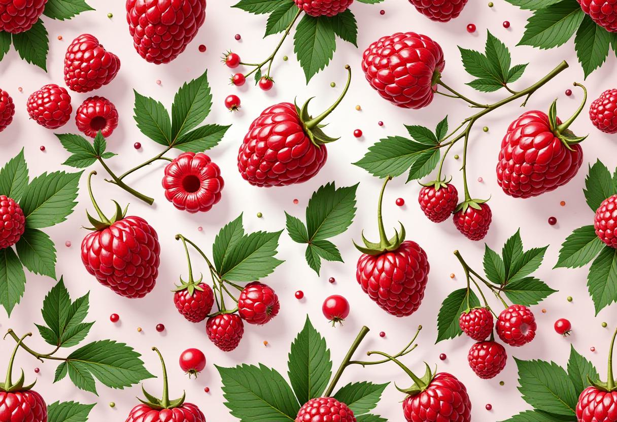 Delightful Raspberry and Leaf Seamless Background