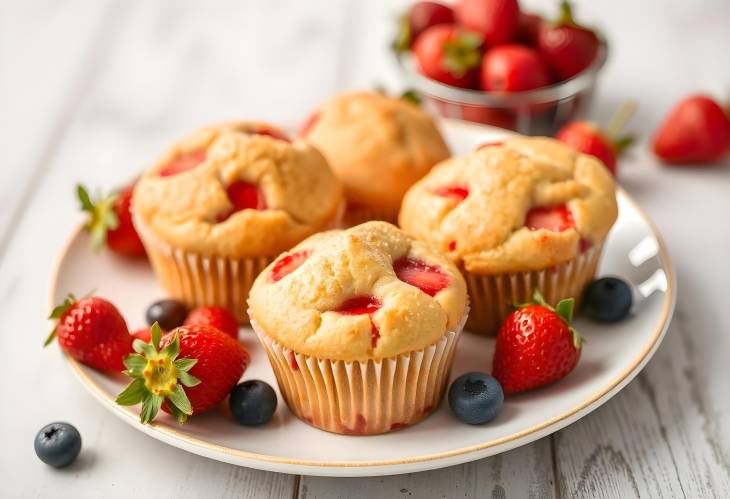 Sweet Strawberry Muffins with Fresh Strawberries and Berries