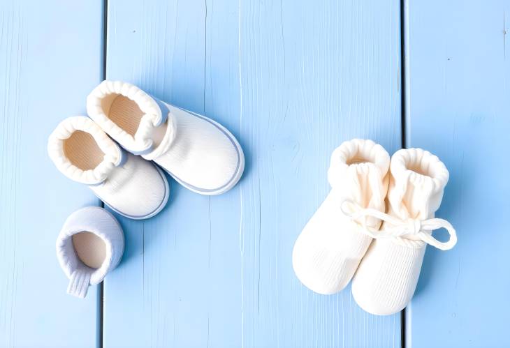 Adorable Twins Baby Boy and Girl Shoes on Blue Wood